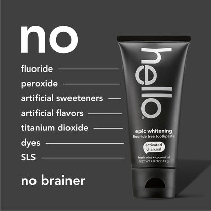 hello Epic Whitening Charcoal Fluoride Free Toothpaste, Activated Charcoal Toothpaste with Coconut Oil, Whitens Teeth Naturally, SLS Free - dailyvitalstore