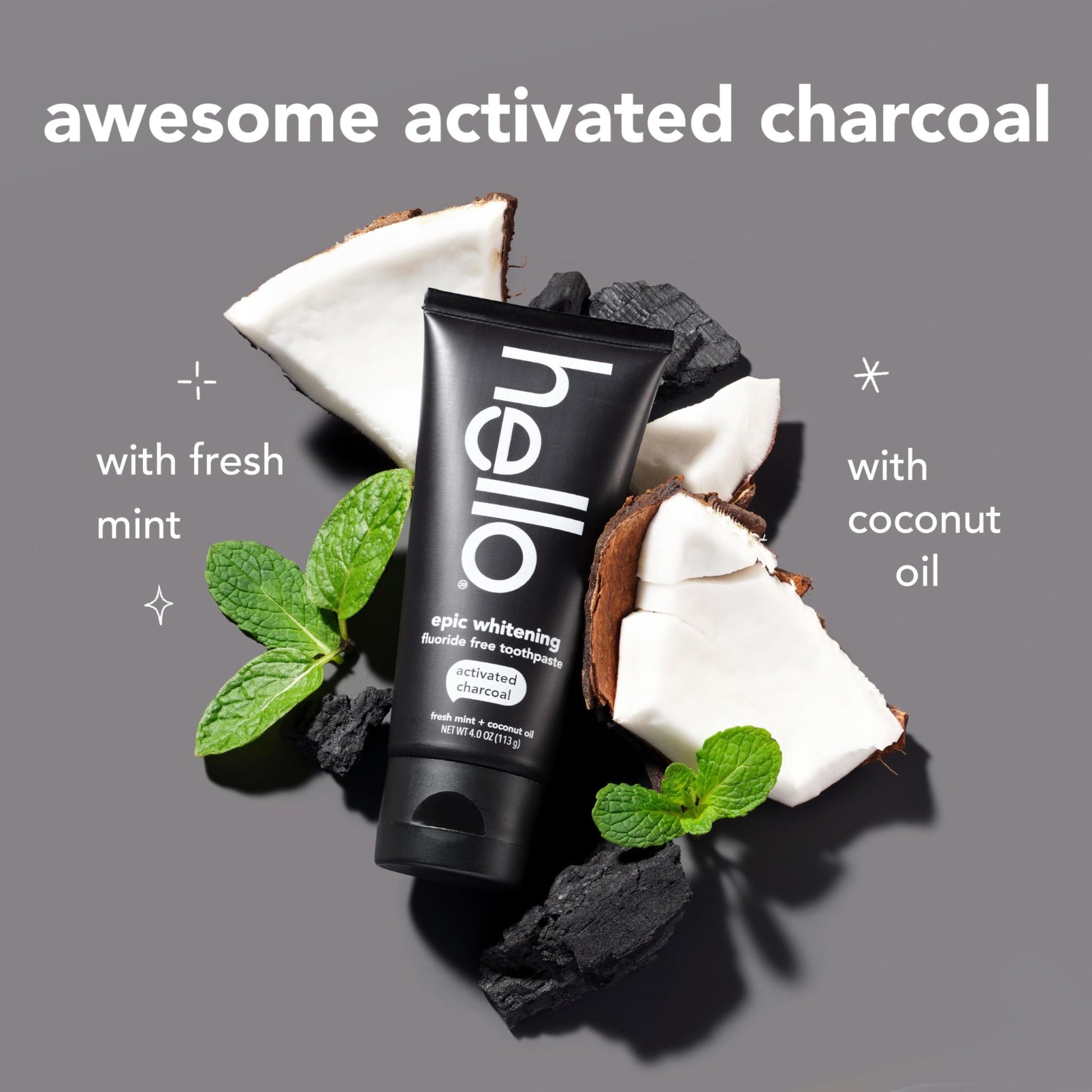 hello Epic Whitening Charcoal Fluoride Free Toothpaste, Activated Charcoal Toothpaste with Coconut Oil, Whitens Teeth Naturally, SLS Free - dailyvitalstore