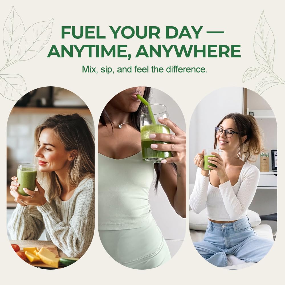 Hellomush Super Greens Powder Superfood, Daily Green Powder Supplement with Probiotics Drink Mix for Men & Women, Blend of Greens, Mushrooms, Vitamins, Probiotics and Cellular Nutrients - dailyvitalstore