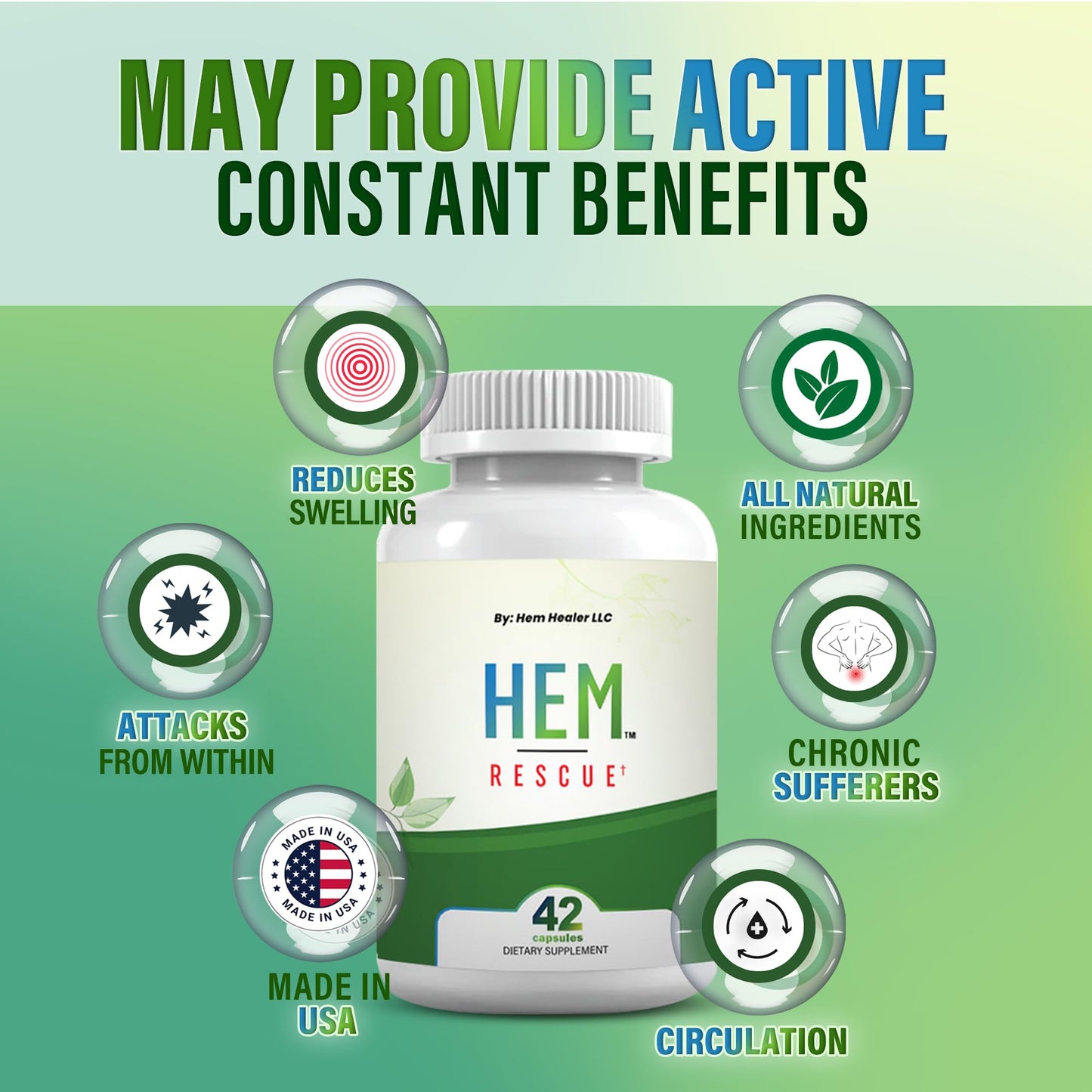 Hem Healer Hem Rescue Hemorrhoid Treatment Supplement - All Natural, Reduces Discomfort & Swelling, Boosts Blood Flow, Oral Botanical Blend, Made in USA - (1 Bottle Pack) - dailyvitalstore