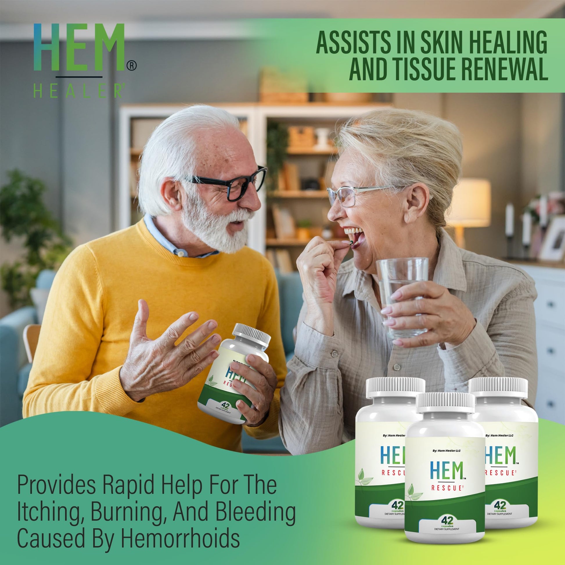Hem Healer Hem Rescue Hemorrhoid Treatment Supplement - All Natural, Reduces Discomfort & Swelling, Boosts Blood Flow, Oral Botanical Blend, Made in USA - (1 Bottle Pack) - dailyvitalstore