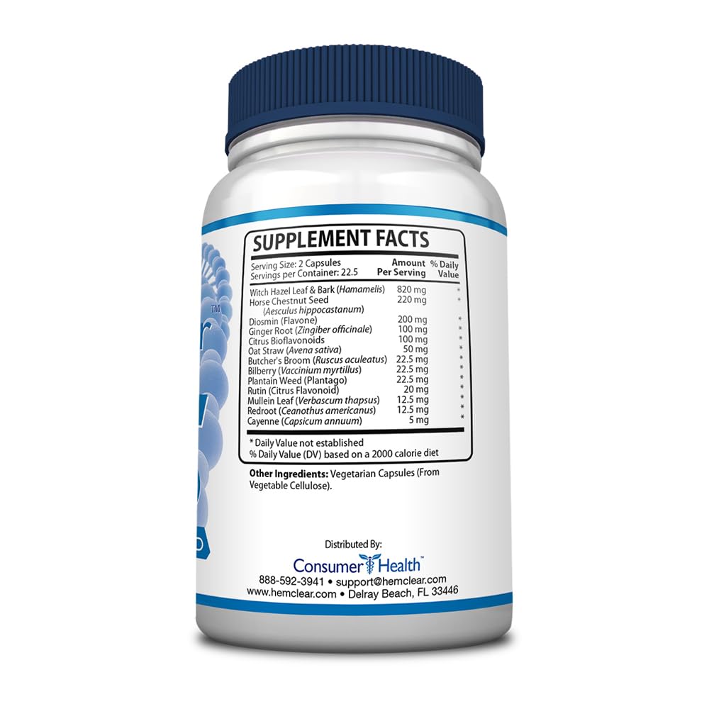 HemClear for Hemorrhoids - Vegan Formula for Hemorrhoid Relief & Vascular Health - Maximum Strength 2 Bottle 90 Capsules - dailyvitalstore