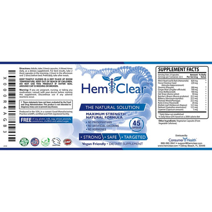 HemClear for Hemorrhoids - Vegan Formula for Hemorrhoid Relief & Vascular Health - Maximum Strength 2 Bottle 90 Capsules - dailyvitalstore