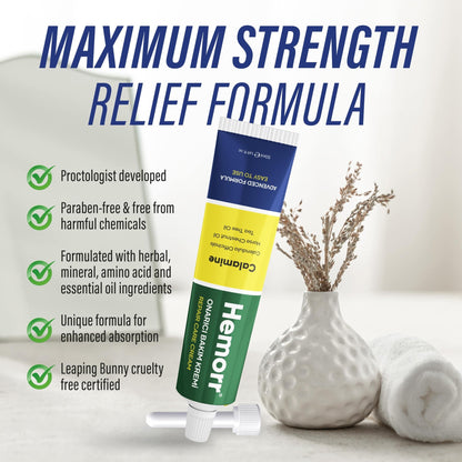 Hemorr Hemorrhoid Treatment Cream with Horse Chestnut, Calendula Oil, Zinc Oxide & Tea Tree Oil – Fast Relief for Pain, Swelling, Itching & Discomfort – Natural Healing & Soothing Formula 1.69 Oz - dailyvitalstore