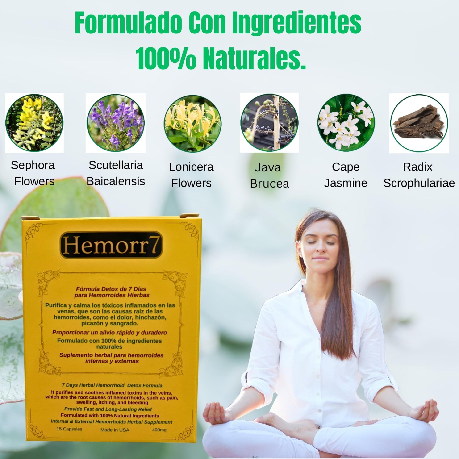Hemorr7: 7Days 15 Capsules Herbal Hemorrhoid Detox Formula,Fórmula Herbal para desintoxicar las hemorroides Durante 7 días - dailyvitalstore