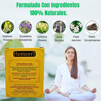 Hemorr7: 7Days 15 Capsules Herbal Hemorrhoid Detox Formula,Fórmula Herbal para desintoxicar las hemorroides Durante 7 días - dailyvitalstore
