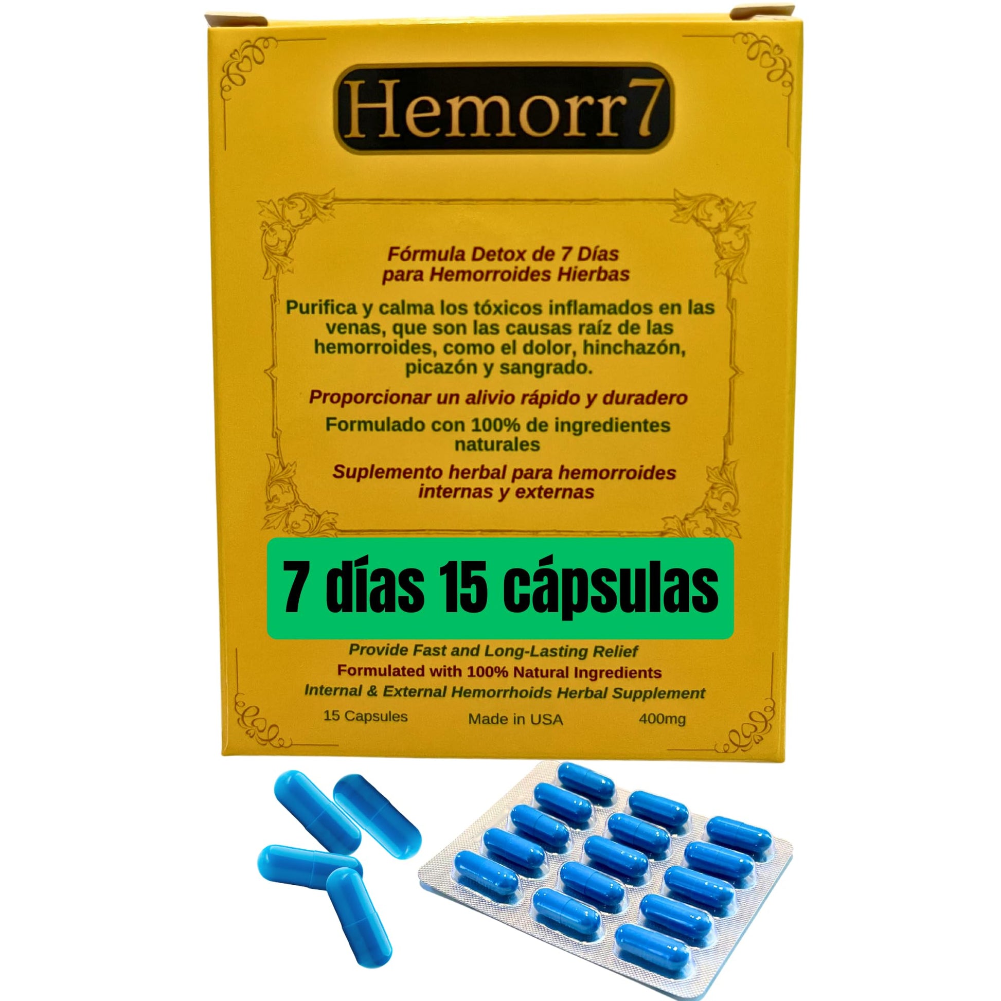 Hemorr7: 7Days 15 Capsules Herbal Hemorrhoid Detox Formula,Fórmula Herbal para desintoxicar las hemorroides Durante 7 días - dailyvitalstore