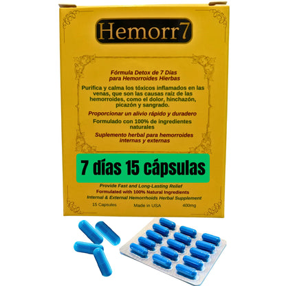 Hemorr7: 7Days 15 Capsules Herbal Hemorrhoid Detox Formula,Fórmula Herbal para desintoxicar las hemorroides Durante 7 días - dailyvitalstore