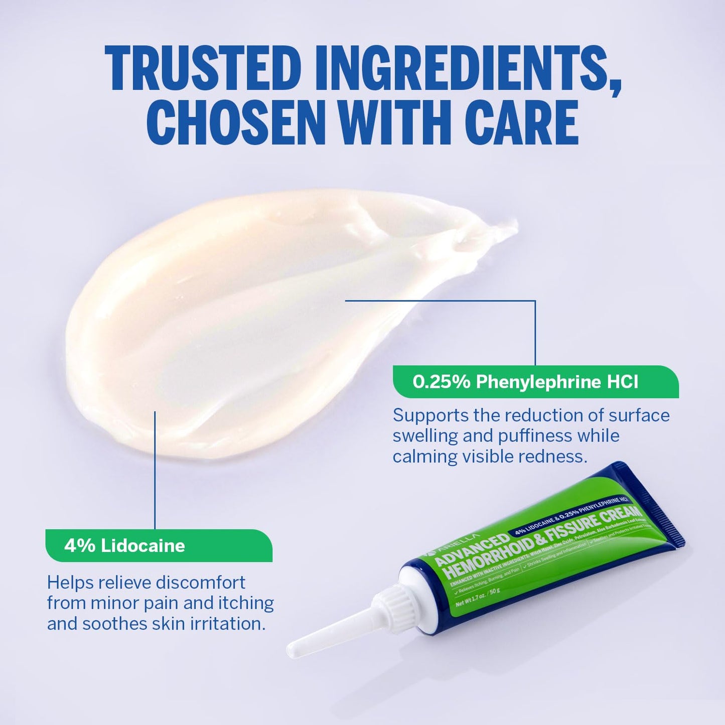 Hemorrhoid Treatment Fissure Lidocaine Cream: Advanced Numbing Ointment with Phenylephrine HCI - Fast Acting Natural Strength Soothing Relief of Pain Swelling Discomfort Itching (1.7 Oz, Witch Hazel) - dailyvitalstore