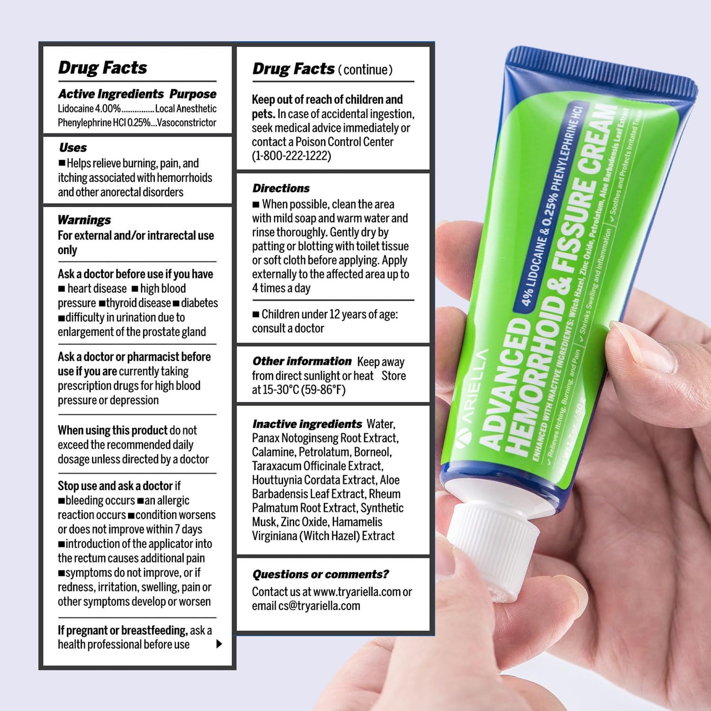 Hemorrhoid Treatment Fissure Lidocaine Cream: Advanced Numbing Ointment with Phenylephrine HCI - Fast Acting Natural Strength Soothing Relief of Pain Swelling Discomfort Itching (1.7 Oz, Witch Hazel) - dailyvitalstore