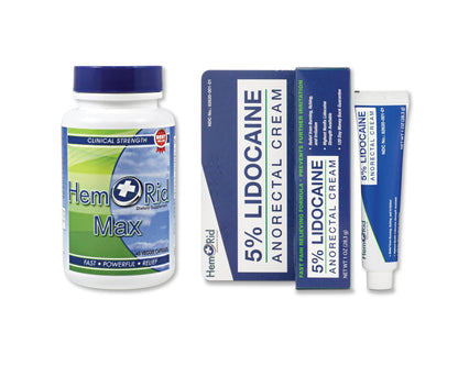 HemRid Max and Maximum Strength Lidocaine Cream - Hemorrhoid Relief Bundle for Fast Internal & External Support - Hemorrhoid Pills & Hemorrhoidal Lidocaine Cream for Rapid Comfort & Soothing Care - dailyvitalstore
