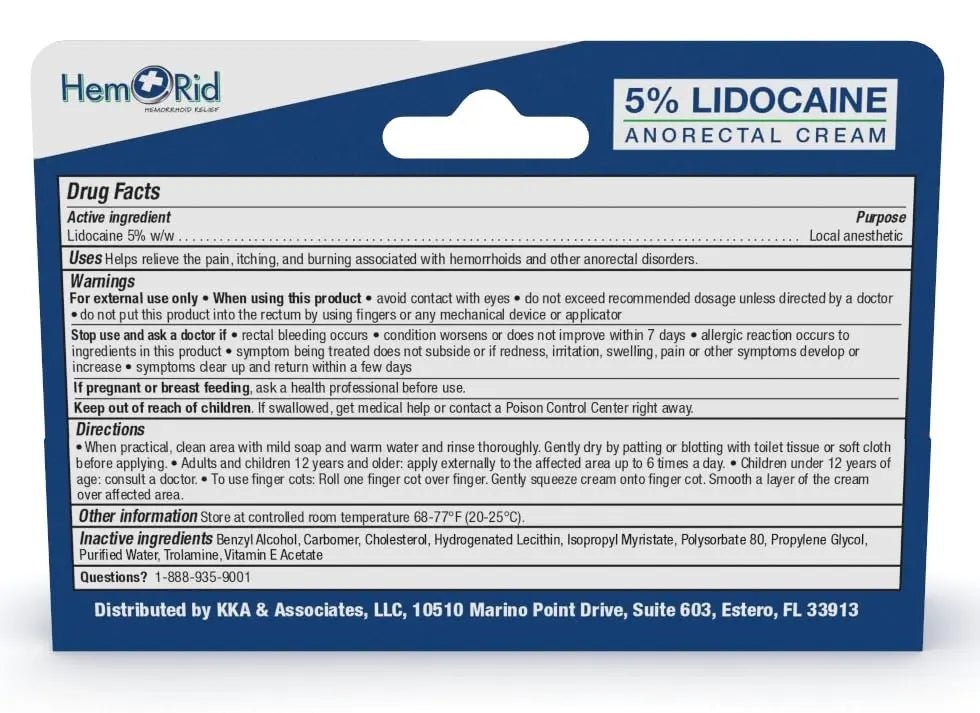 HemRid Maximum Strength Lidocaine Cream for Pain Management. Fast-Acting Hemorrhoid Solution with 5% Lidocaine. Instant Anal Itch and Numbing Effect - dailyvitalstore