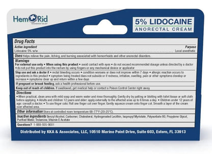 HemRid Maximum Strength Lidocaine Cream for Pain Management. Fast-Acting Hemorrhoid Solution with 5% Lidocaine. Instant Anal Itch and Numbing Effect - dailyvitalstore