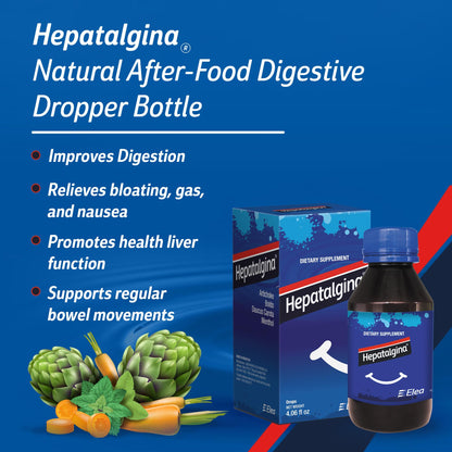 Hepatalgina Liver Support Digestive Protector - Liquid Herbal Supplement with Artichoke Extract for Liver Cleanse Detox & Repair - Liver Detox Cleanse Drops with Mint, Boldo & Carrot - 120 ml - dailyvitalstore