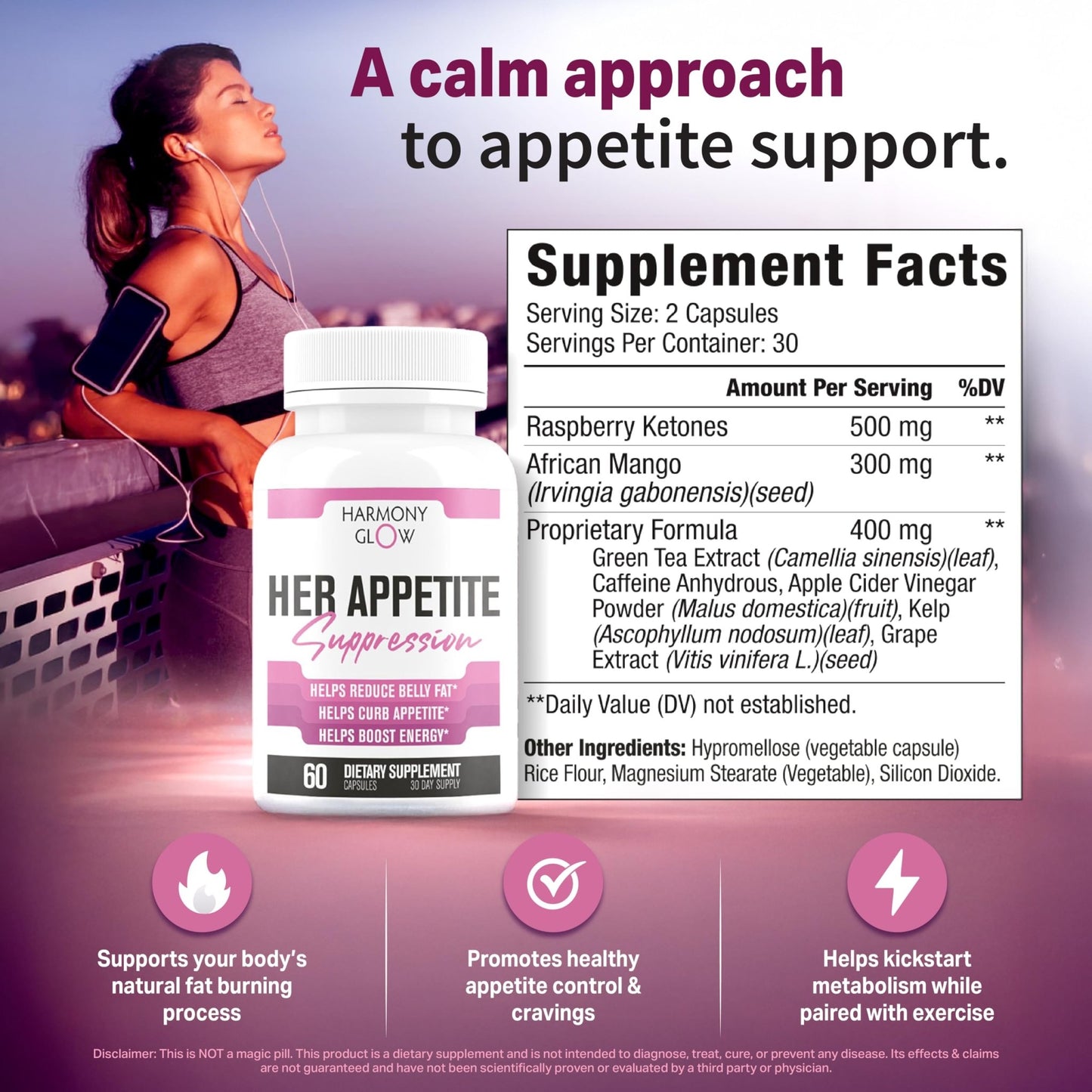 Her Appetite Suppression - Supports Related Metabolic Pathways, Promotes Weight for Women, Helps Control Appetite/Cravings & Promotes Energy - dailyvitalstore