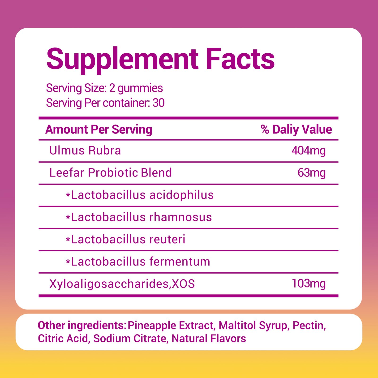 Her Juicy Women's Probiotic Gummies: Supports Women’s Wellness & pH Balance, Clean Vegan, Pineapple Flavor, Prebiotics & Lactobacillus Blend, with Slippery Elm, Gut Health & Immune Defense, 60 Gummies - dailyvitalstore