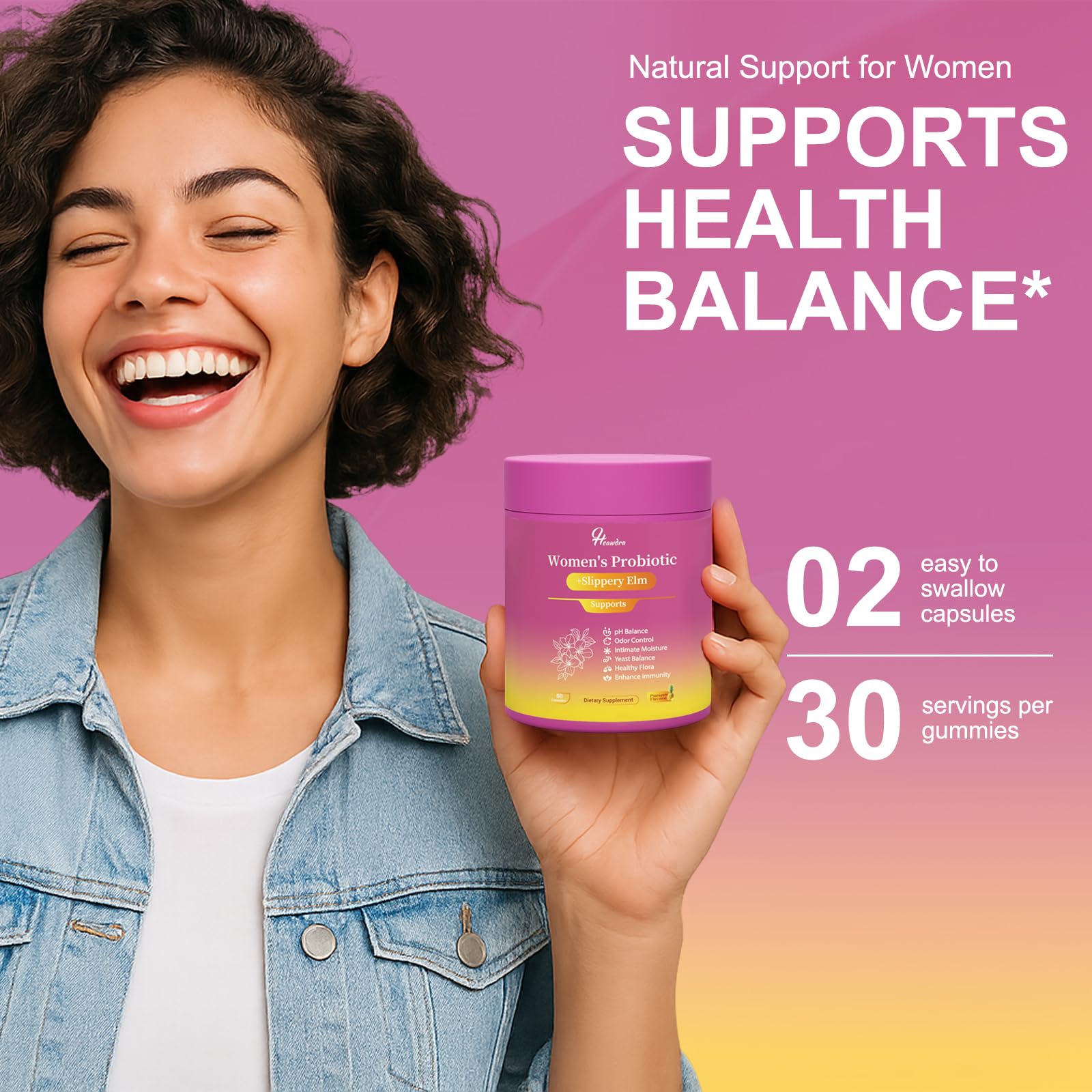 Her Juicy Women's Probiotic Gummies: Supports Women’s Wellness & pH Balance, Clean Vegan, Pineapple Flavor, Prebiotics & Lactobacillus Blend, with Slippery Elm, Gut Health & Immune Defense, 60 Gummies - dailyvitalstore