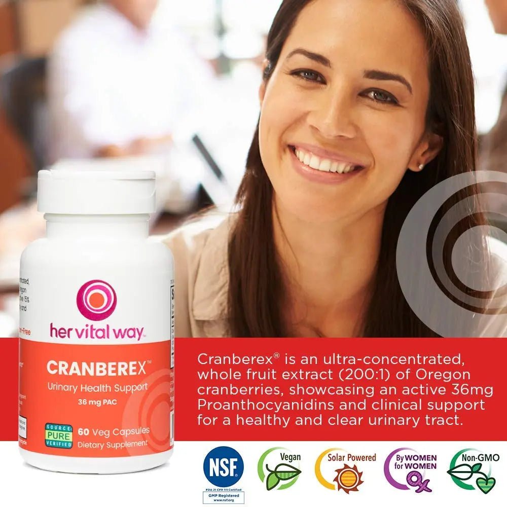 her vital way Cranberex - Cranberry Pills for Women and Men - Cranberry Supplement with 36mg PAC - Cranberry Extract Capsules for Urinary Tract Health and Kidney Care - 60 Veg Capsules - dailyvitalstore