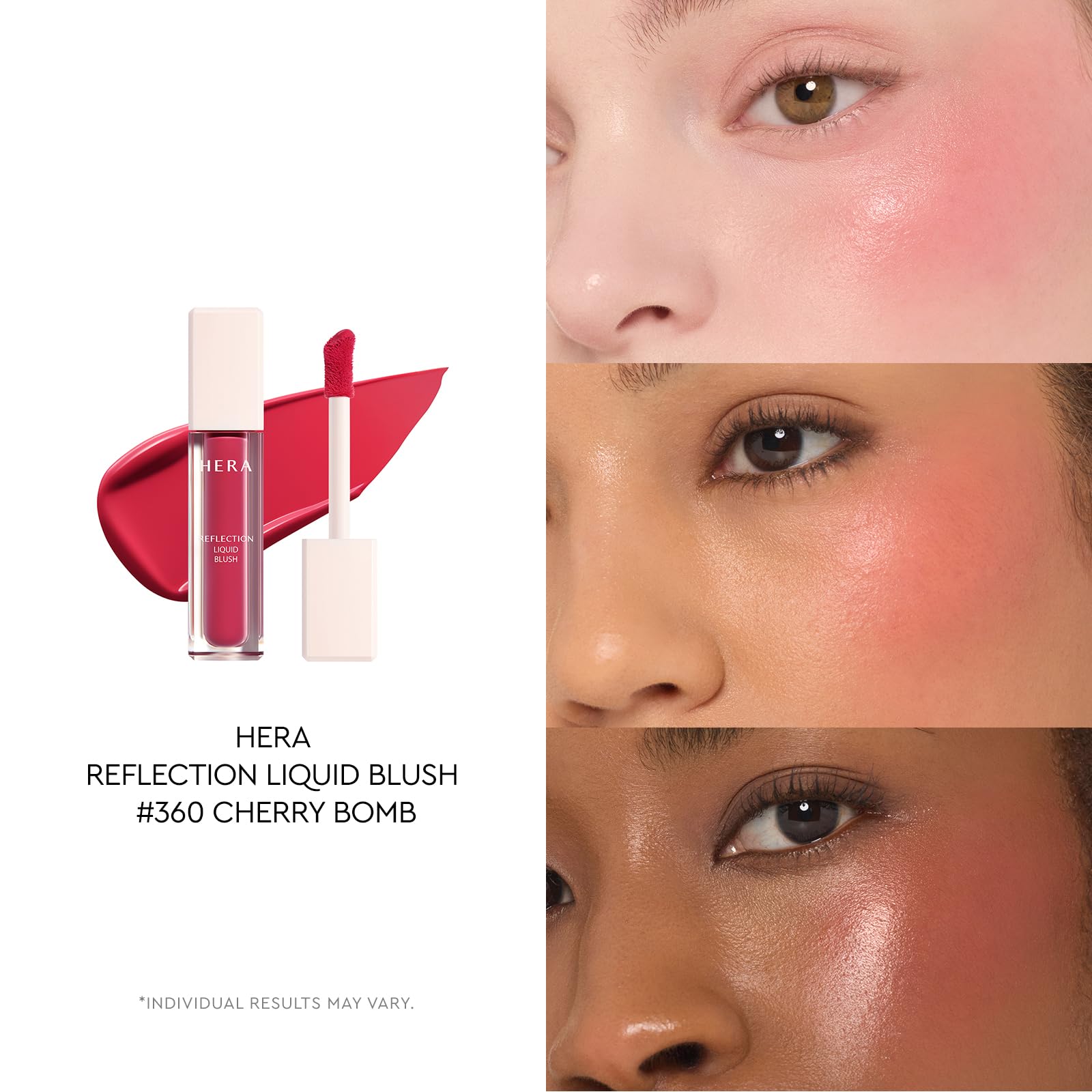 HERA Reflection Liquid Blush 360 Cherry Bomb 7.5g – Glass Skin Glow, Hydrating Serum Formula with 70% Skincare Ingredients, Buildable Radiance, Sheer Color, Korean Makeup - dailyvitalstore