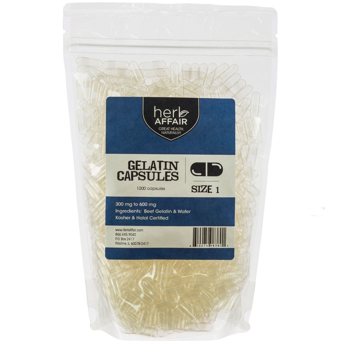 Herb Affair Clear Empty Gelatin Capsules Size 1-1000 Count – Holds 300-600mg - Great for Dogs and Kids Medication - Works with Most Capsule Fillers - dailyvitalstore