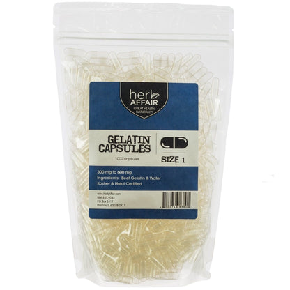 Herb Affair Clear Empty Gelatin Capsules Size 1-1000 Count – Holds 300-600mg - Great for Dogs and Kids Medication - Works with Most Capsule Fillers - dailyvitalstore