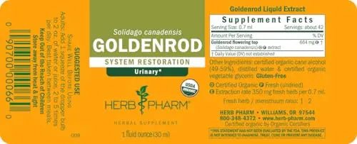 Herb Pharm Certified Organic Goldenrod Liquid Extract for Urinary System Support, 1 Fl Oz (Pack of 1) - dailyvitalstore