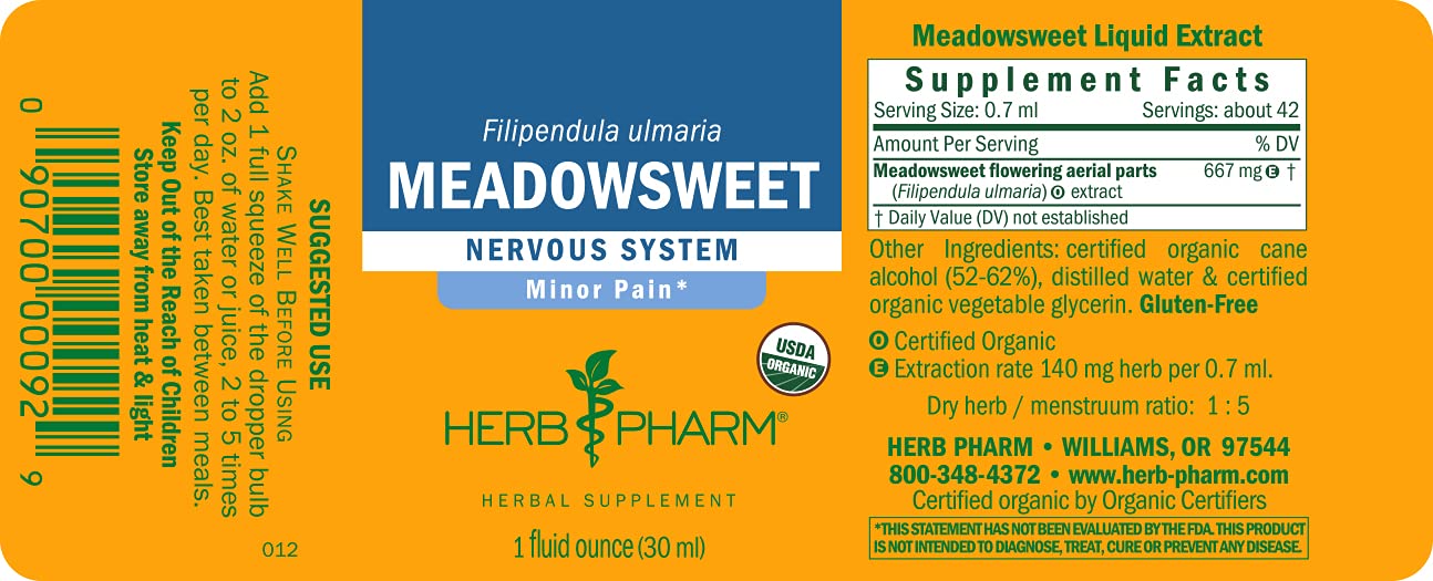 Herb Pharm Certified Organic Meadowsweet Liquid Extract for Minor Pain - 1 Ounce (DMEAD01) - dailyvitalstore