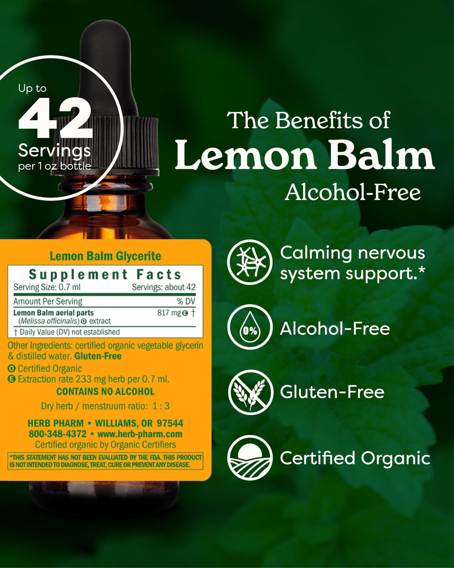 Herb Pharm, Lemon Balm Alcohol Free, 1 Fl Oz - dailyvitalstore