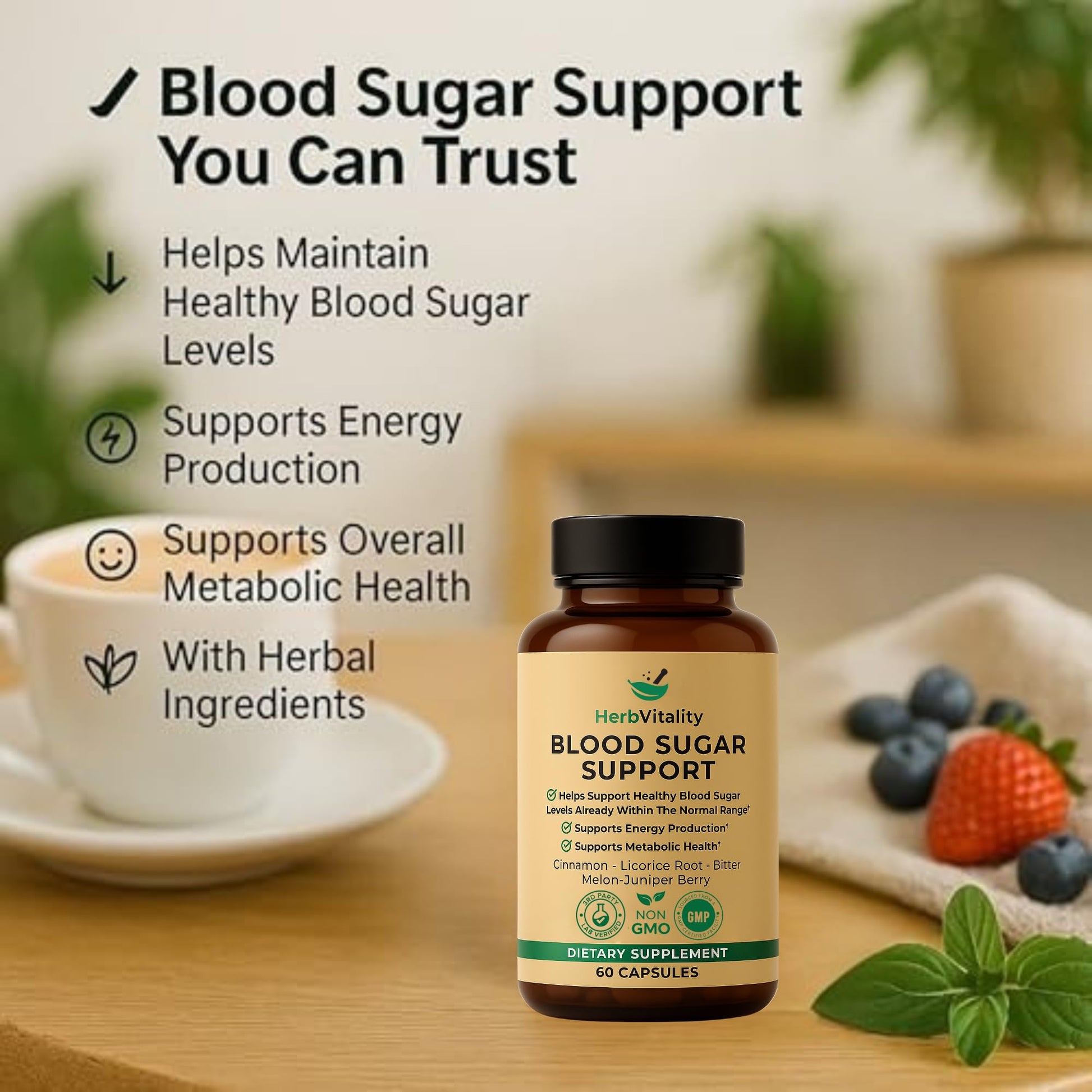 Herb Vitality Blood Sugar Support Supplement with Cinnamon, Bitter Melon – Supports Healthy Blood Sugar Levels Already Within Normal ranges - dailyvitalstore