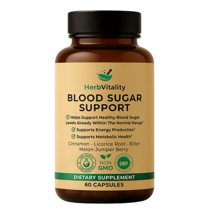 Herb Vitality Blood Sugar Support Supplement with Cinnamon, Bitter Melon – Supports Healthy Blood Sugar Levels Already Within Normal ranges - dailyvitalstore