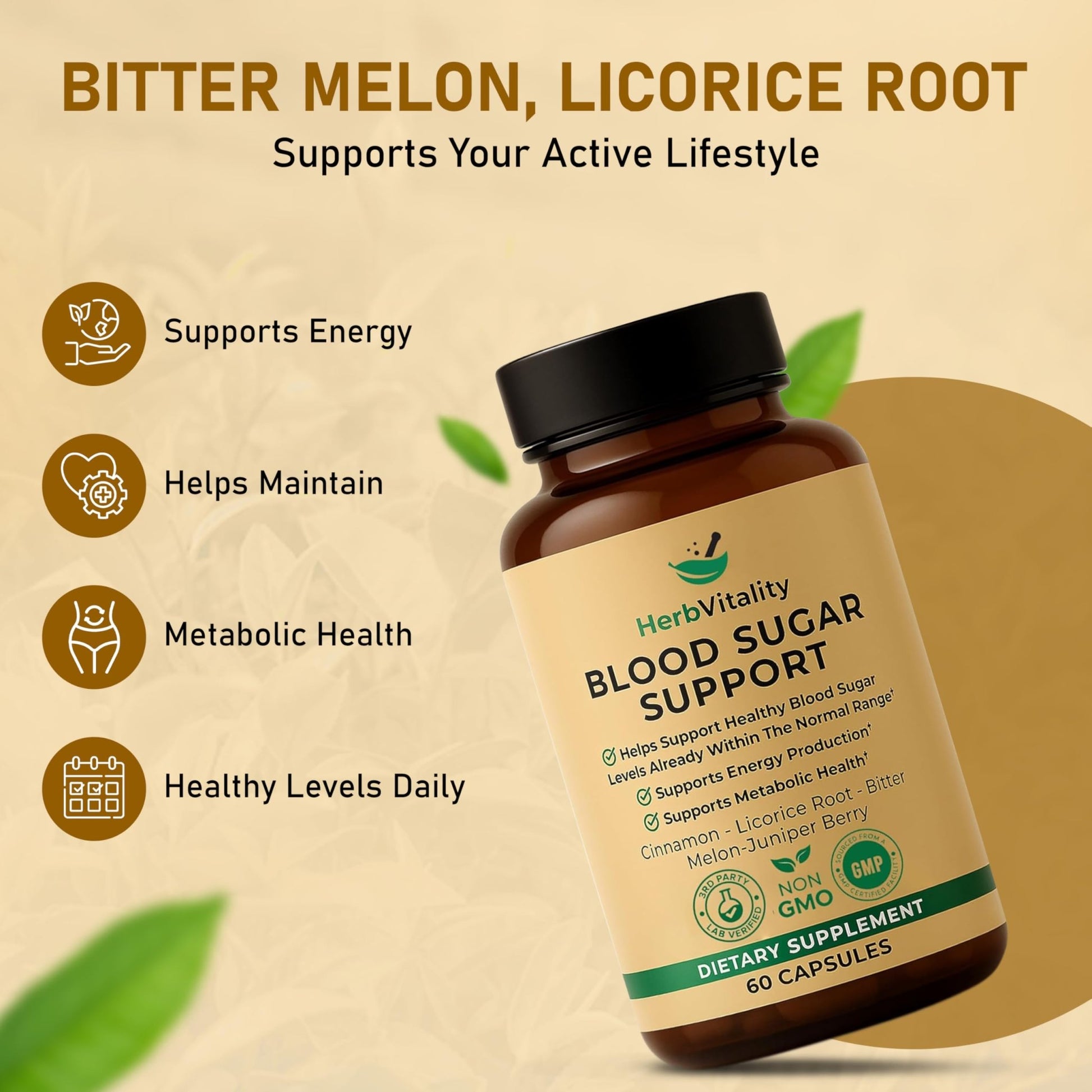 Herb Vitality Blood Sugar Support Supplement with Cinnamon, Bitter Melon – Supports Healthy Blood Sugar Levels Already Within Normal ranges - dailyvitalstore