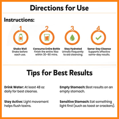 Herbal Clean Qcarbo16 Same-Day Detox Cleanse Drink (16 fl oz) - Orange Flavor Full Body Cleanse* Detox Drink for Moderate Toxin Level - dailyvitalstore