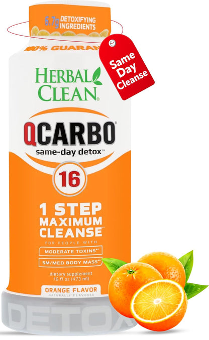 Herbal Clean Qcarbo16 Same-Day Detox Cleanse Drink (16 fl oz) - Orange Flavor Full Body Cleanse* Detox Drink for Moderate Toxin Level - dailyvitalstore