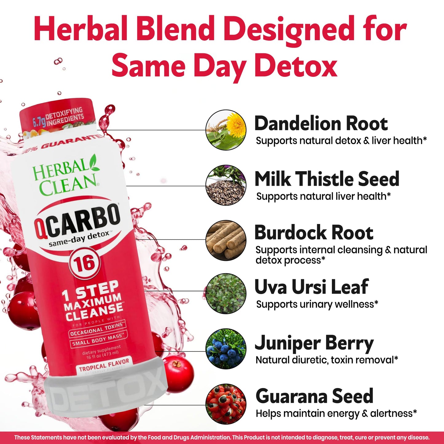 Herbal Clean Qcarbo16 Same-Day Detox Cleanse Drink (16 fl oz) - Tropical Flavor Full Body Cleanse* Detox Drink for Moderate Toxin Level* - dailyvitalstore