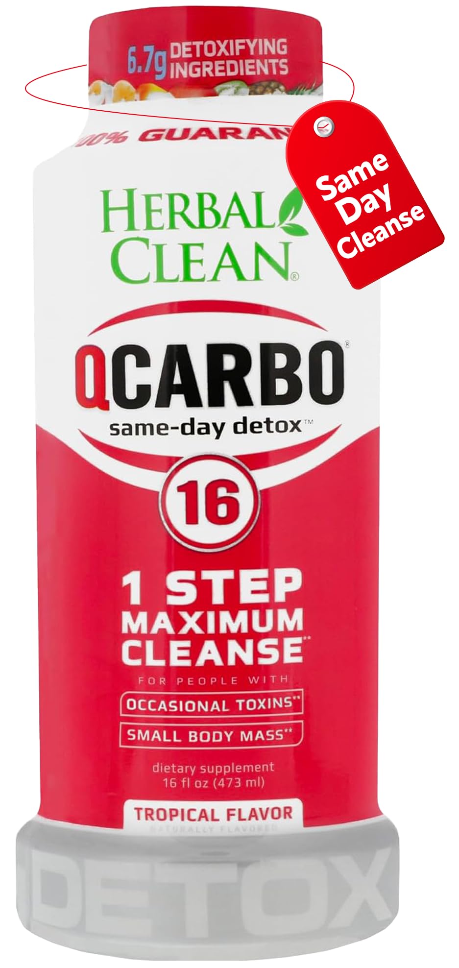 Herbal Clean Qcarbo16 Same-Day Detox Cleanse Drink (16 fl oz) - Tropical Flavor Full Body Cleanse* Detox Drink for Moderate Toxin Level* - dailyvitalstore