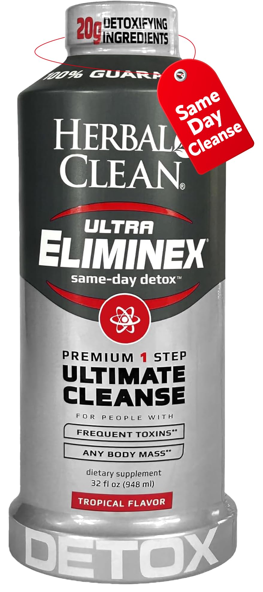 Herbal Clean Same Day Ultra Eliminex Detox Cleanse Drink* (32 fl oz) - Tropical Fruit Flavor Full Body Cleanse Detox Drink with Milk Thistle Seed* for high Toxin*, Vitamin B12 for Men & Women - dailyvitalstore
