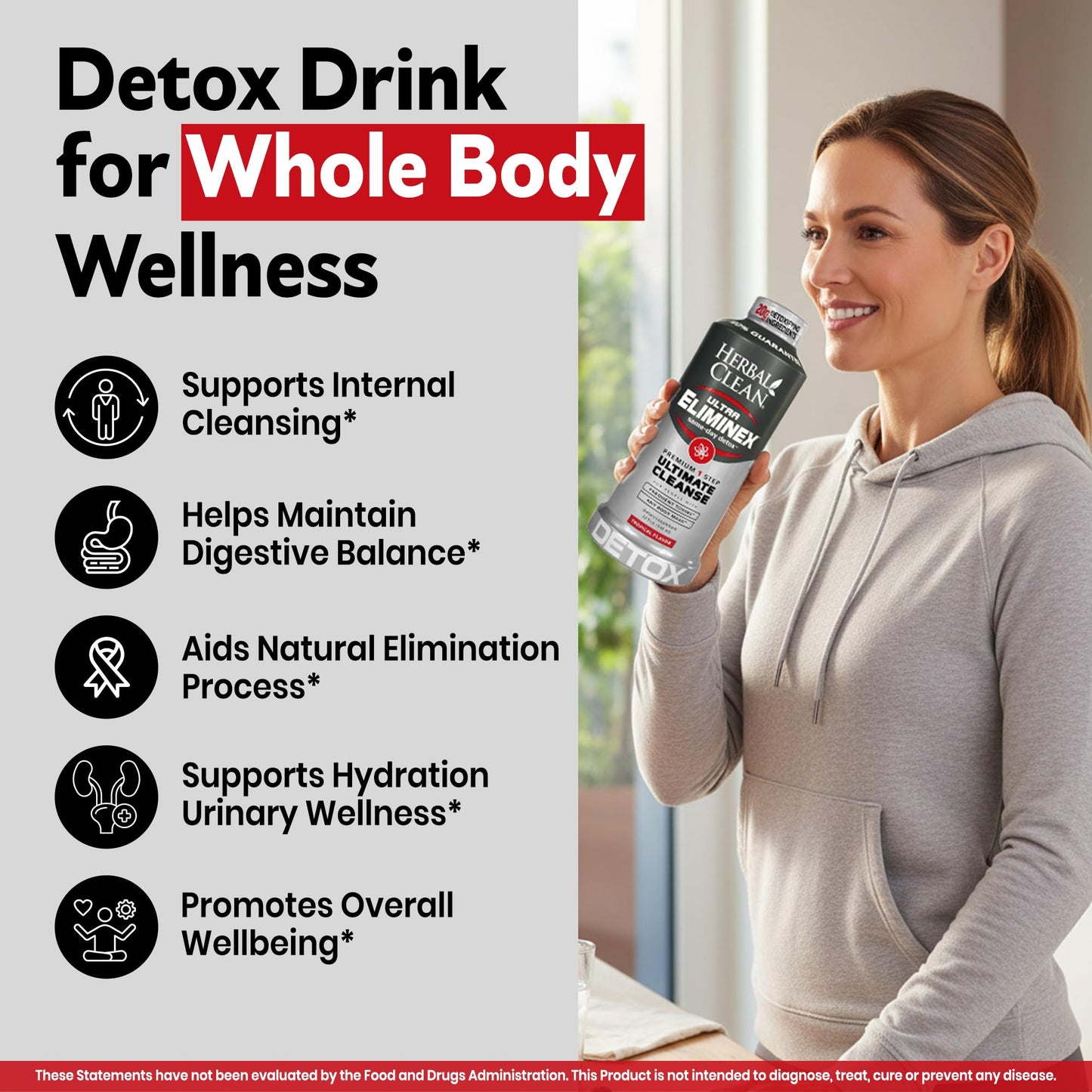 Herbal Clean Same Day Ultra Eliminex Detox Cleanse Drink* (32 fl oz) - Tropical Fruit Flavor Full Body Cleanse Detox Drink with Milk Thistle Seed* for high Toxin*, Vitamin B12 for Men & Women - dailyvitalstore