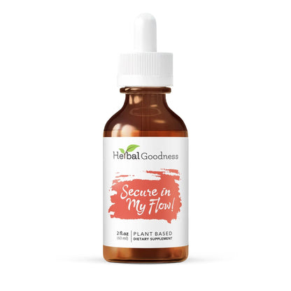 Herbal Goodness Secure in My Flow | Menstrual Support Supplements | Slow Flow Menstrual Supplements, Mood Support, Hormone Health, Aids Relaxation, Metabolic Support 2oz - dailyvitalstore