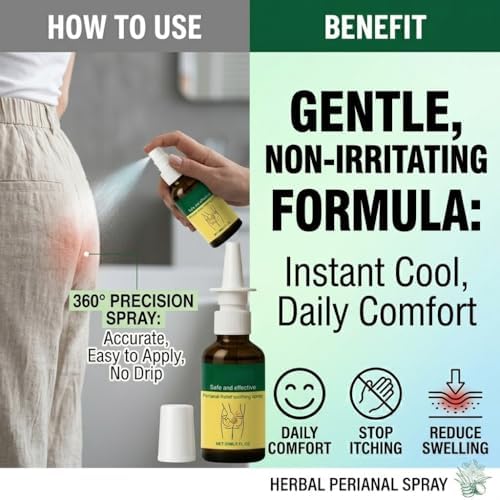 Herbal Hemorrhoid Relief Spray - Fast Acting Relief for Anal Swelling, Itching & Pain, Soothing Perianal Nursing Spray for Discomfort, Natural Plant-Based Formula, 30ML / 1 FL.OZ - dailyvitalstore