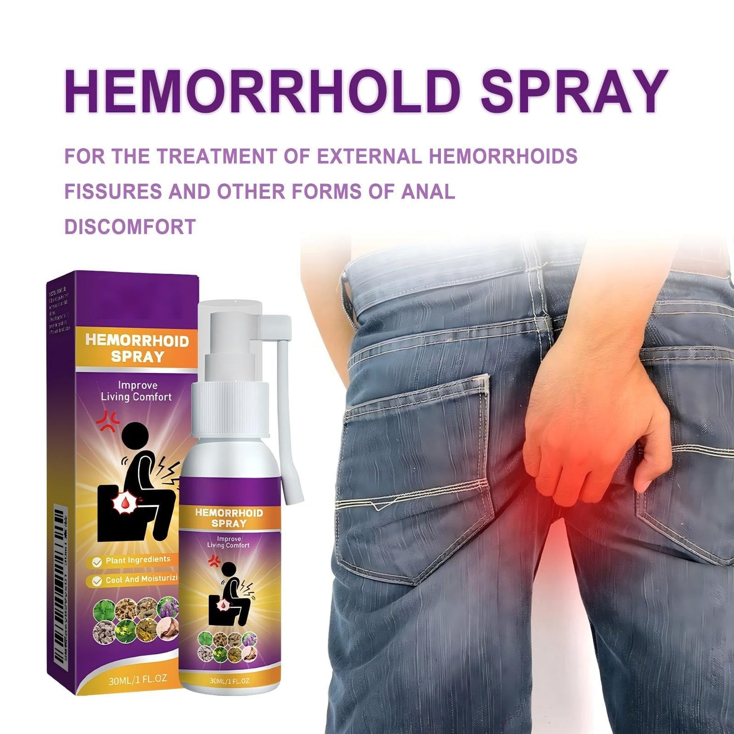 Herbal hemorrhoid Spray relieves Anal Swelling, Pain, itching, discomfort, Repair Meat Ball Broken hemorrhoid Nursing Spray,30ML/1 FL.OZ - dailyvitalstore