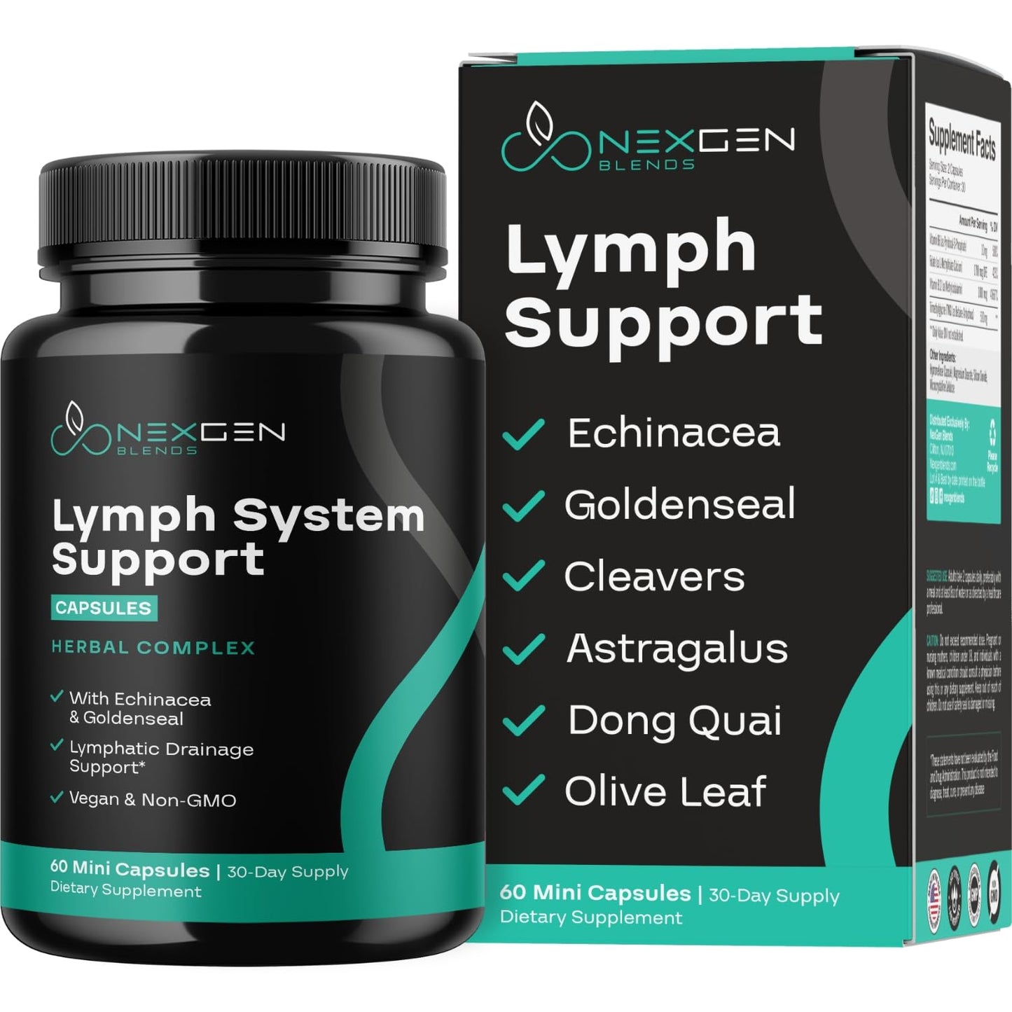 Herbal Lymph System Support Supplement - Lymphatic Support Complex with Echinacea Goldenseal Astragalus & Hydroxytyrosol for Lymphatic Drainage & Immune Support - Vegan Non-GMO Gluten Free (1 Month) - dailyvitalstore