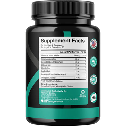 Herbal Lymph System Support Supplement - Lymphatic Support Complex with Echinacea Goldenseal Astragalus & Hydroxytyrosol for Lymphatic Drainage & Immune Support - Vegan Non-GMO Gluten Free (1 Month) - dailyvitalstore