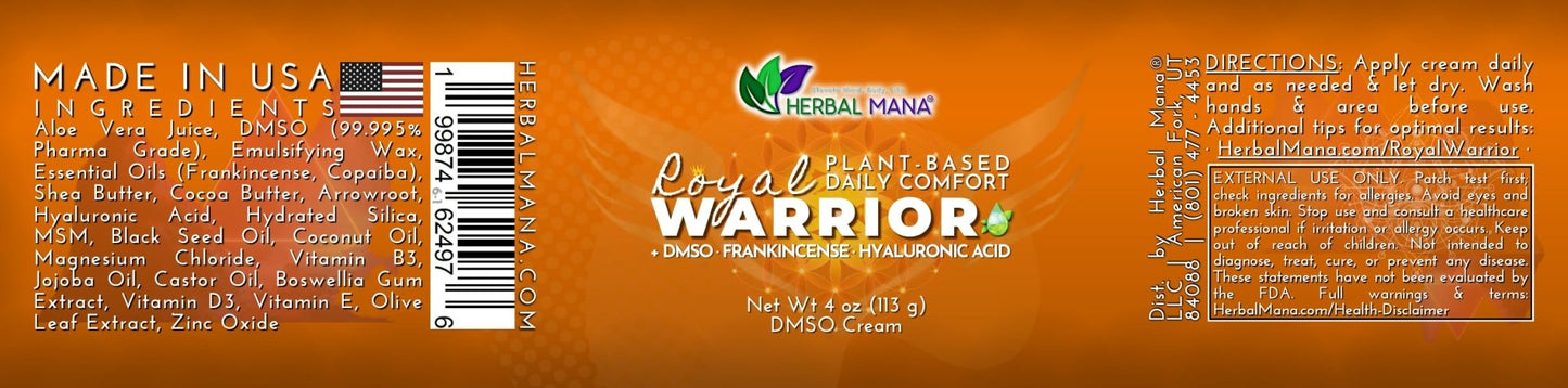 Herbal Mana Frankincense DMSO Body Cream with Magnesium & Hyaluronic Acid | Royal Warrior - dailyvitalstore