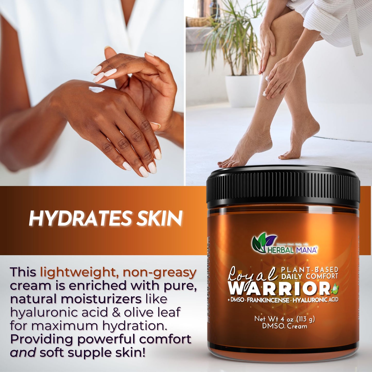 Herbal Mana Frankincense DMSO Body Cream with Magnesium & Hyaluronic Acid | Royal Warrior - dailyvitalstore