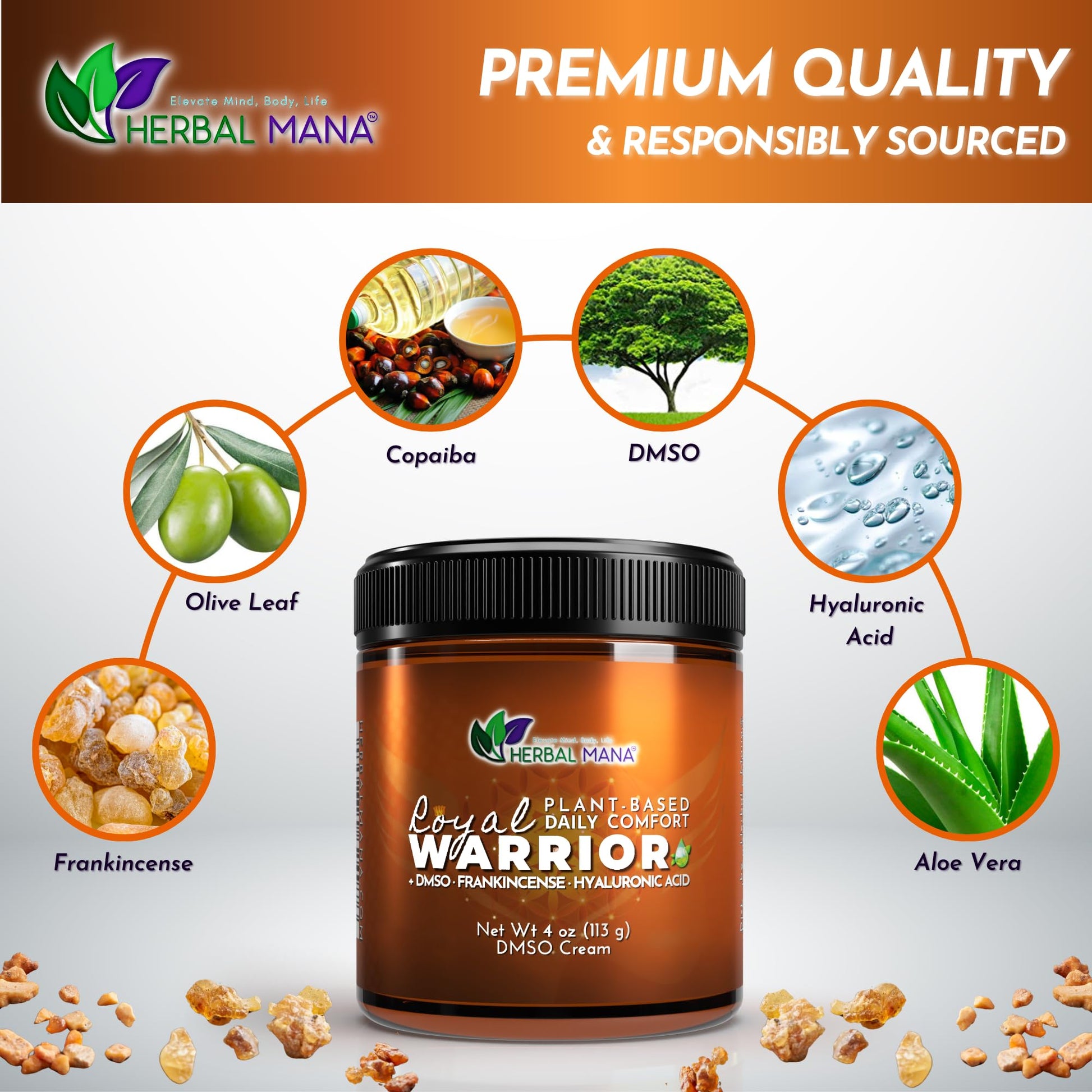 Herbal Mana Frankincense DMSO Body Cream with Magnesium & Hyaluronic Acid | Royal Warrior - dailyvitalstore