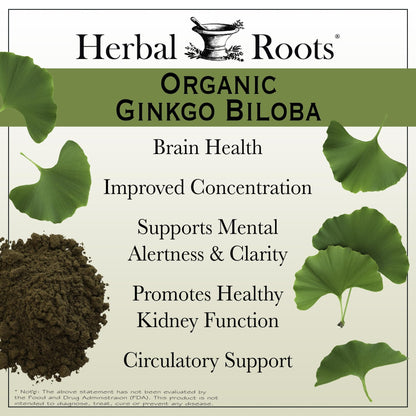 Herbal Roots Organic Ginkgo Biloba Made with Pure Organic Ginkgo Leaf and Extract - 60 Vegan Capsules - dailyvitalstore