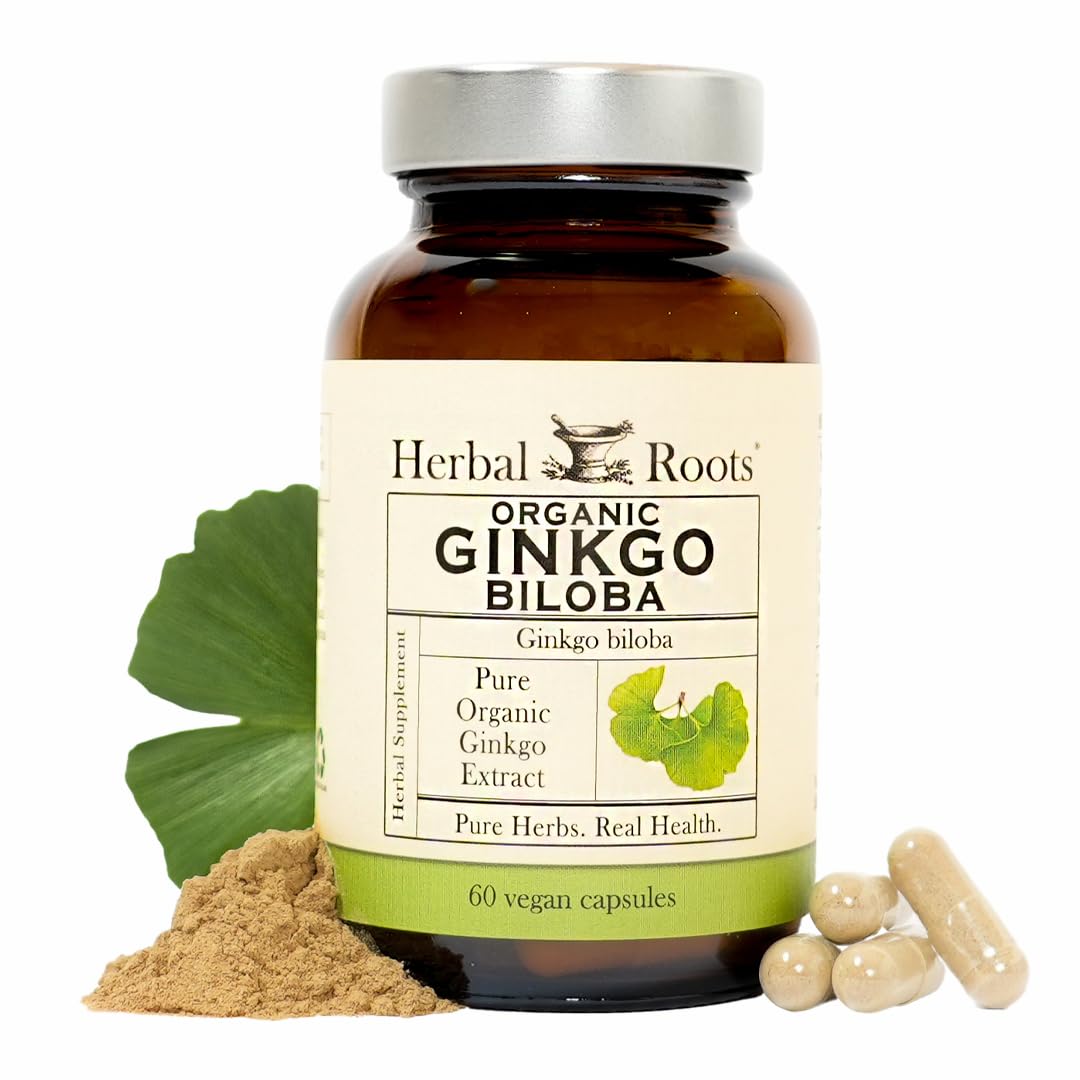 Herbal Roots Organic Ginkgo Biloba Made with Pure Organic Ginkgo Leaf and Extract - 60 Vegan Capsules - dailyvitalstore