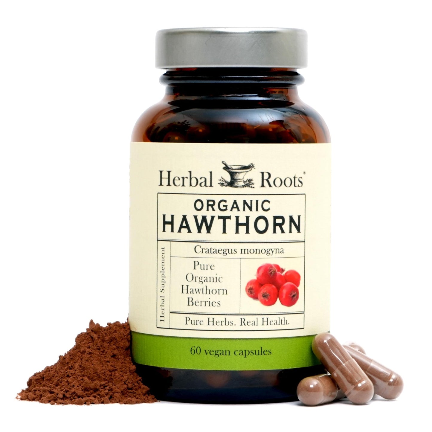 Herbal Roots Organic Hawthorn Berry Capsules | Extra Strength 1,200mg per Serving | 60 Vegan Capsules - dailyvitalstore