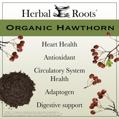 Herbal Roots Organic Hawthorn Berry Capsules | Extra Strength 1,200mg per Serving | 60 Vegan Capsules - dailyvitalstore