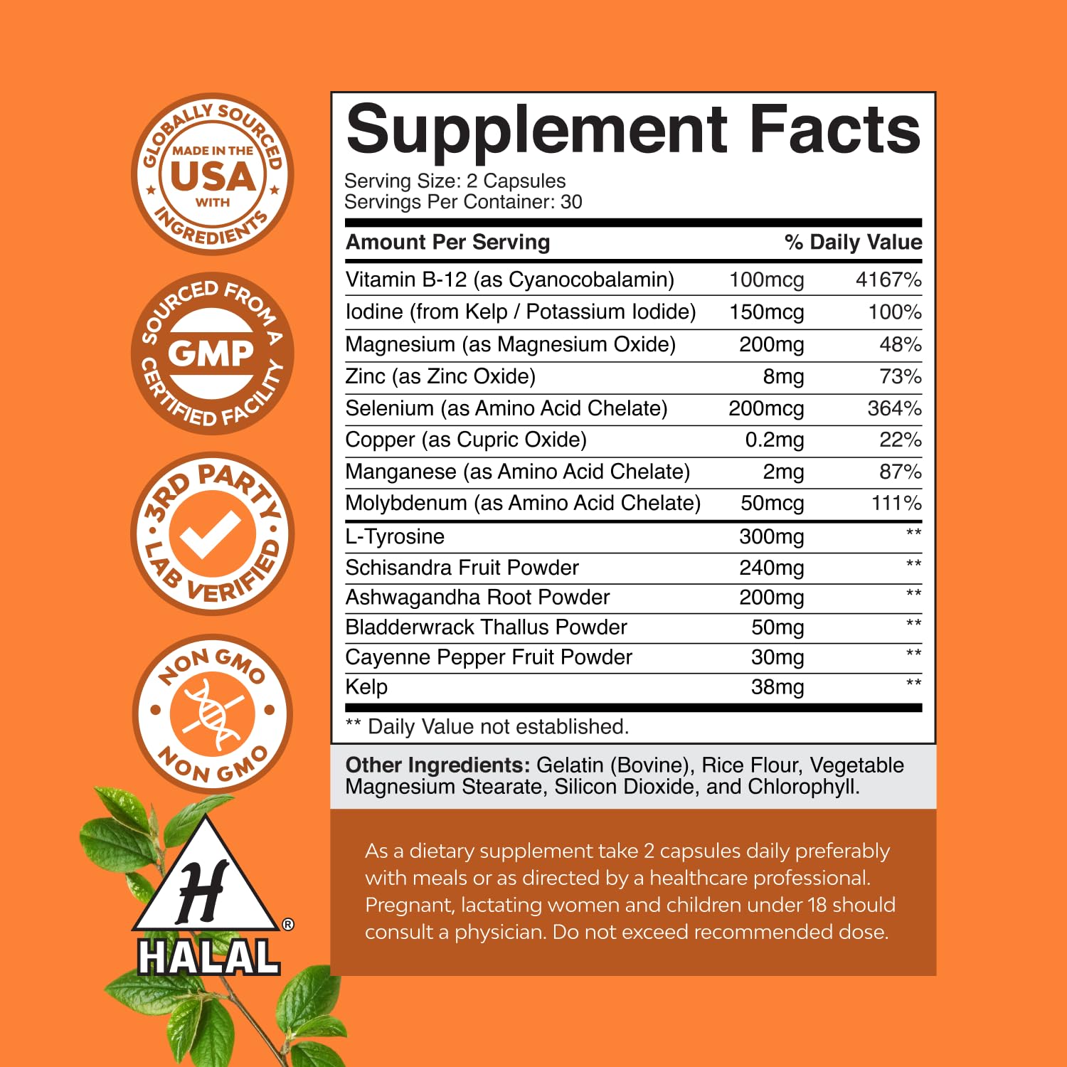 Herbal Thyroid Support Complex - Potent Kelp Iodine Supplement with L Tyrosine, Bladderwrack, Selenium & Pure Ashwagandha for Hormone Balance - dailyvitalstore